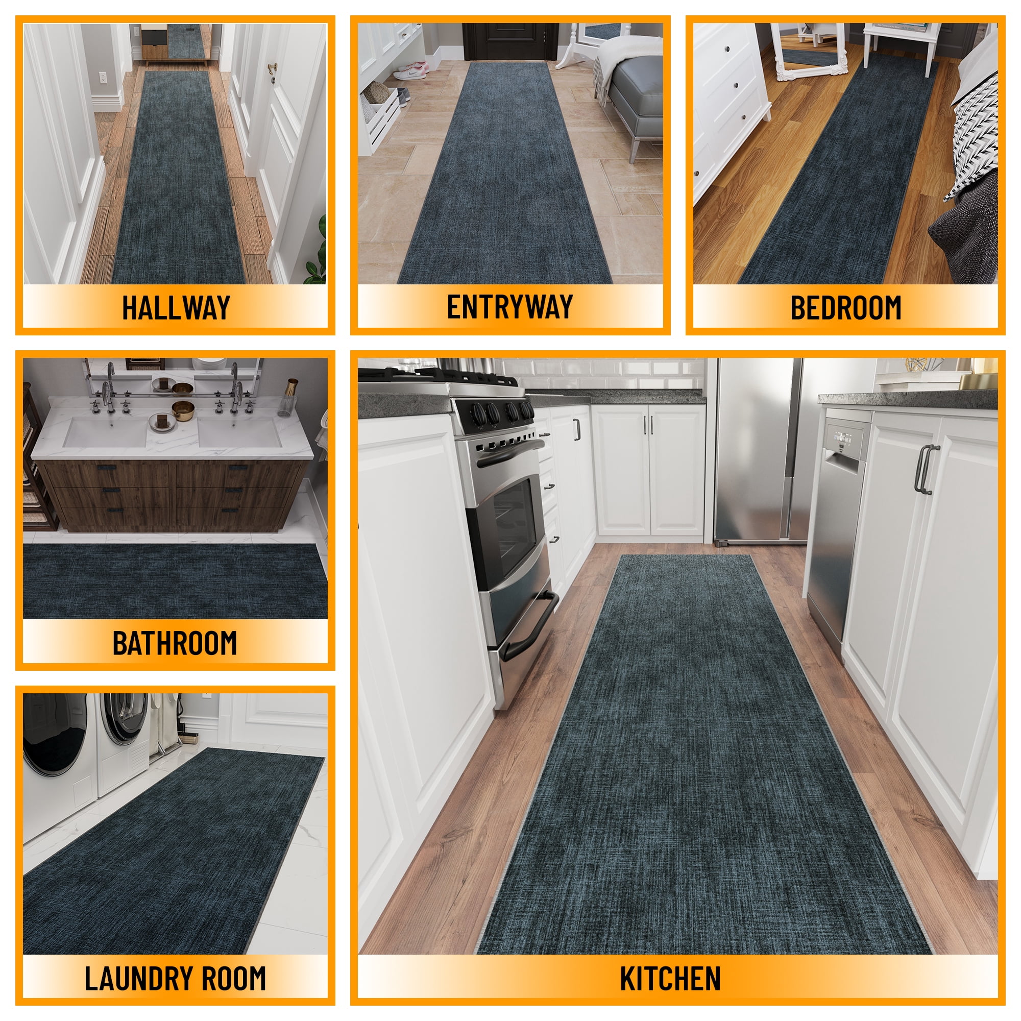Ottomanson Aisle Runner Rug 2'7" x 49' Soft Non-Slip Indoor Rug, Solid Charcoal Navy