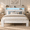 Antique White, variant on bzbbzc Queen Bed Frame with Storage Headboard & Charging Station, Wood Platform Bed with RGB LED Lights, No Box Spring Needed, Antique White