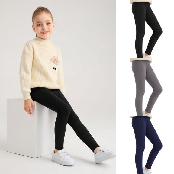 SILVERCELL 1/2 Pack Girls Winter Warm Thicken Fleece Lining Leggings Running Dance Yoga Athletic Leggings Tights Pants, Size 4-12 Years