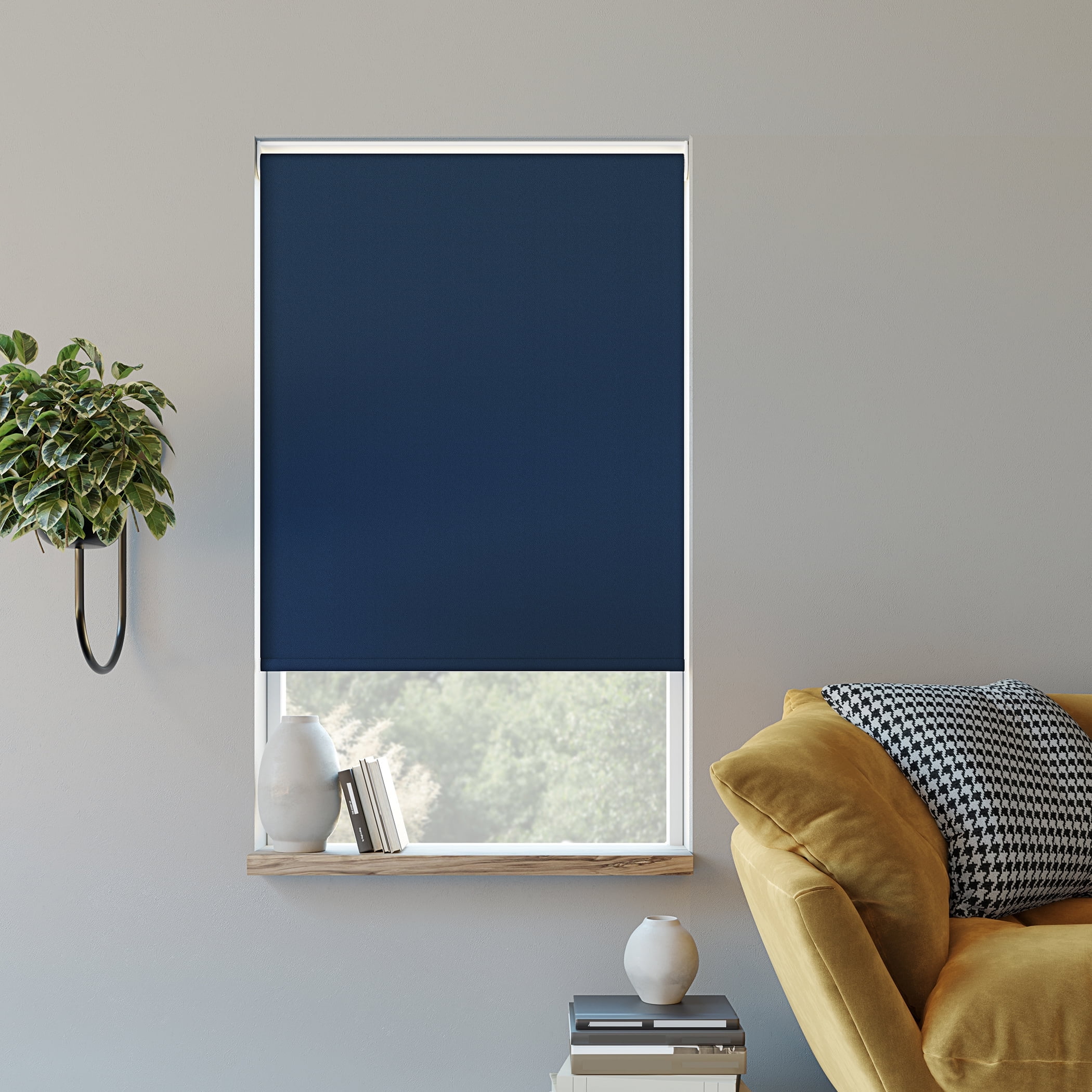 Sun Zero Langley 100% Blackout Cordless Roller Shade, 27"x72", Navy Blue