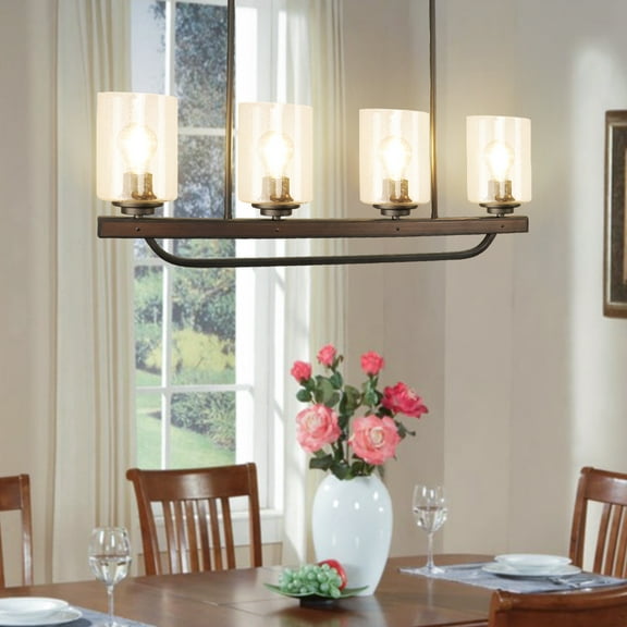 Depuley Rustic Pendant Light for Kitchen Island Glass Shade Farmhouse Chandelier Lighting 4-Light