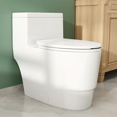 TVOFEK 17" ADA Height Modern One Piece Toilet, Elongated Dual Flush Toilet for Floor Mounted Glazed Surface (Seat Included)