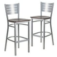 thumbnail image 2 of Flash Furniture 2 Pk. HERCULES Series Silver Slat Back Metal Restaurant Barstool - Walnut Wood Seat, 2 of 8