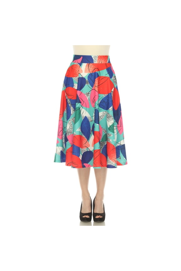 Women's Leaf Print Vintage Flared Midi Skirt