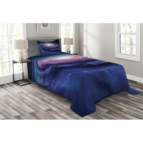 Galaxy Bedspread Set, Nebula in Outer Space Spiral Stardust Mist Cloud