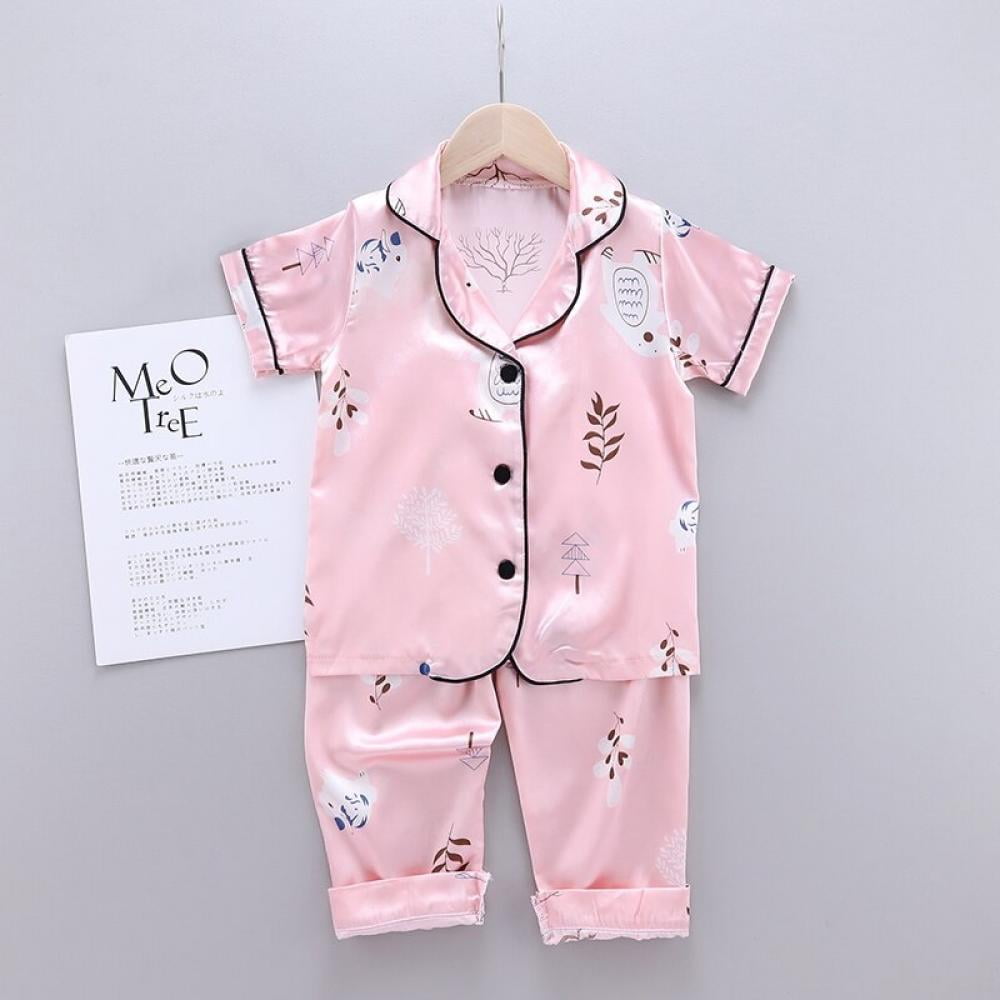 Kids Toddler Baby Girl Boy Summer Two Piece Pajamas Set Button Down Top with Shorts 