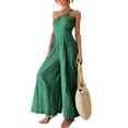 thumbnail image 4 of Women´s Summer Straps One Shoulder Wide Leg Jumpsuit Elegant One Piece Romper Playsuits with Pockets, 4 of 5