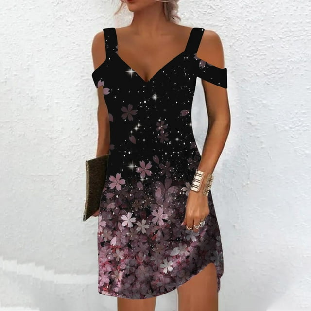 SMihono Robe d'Été Grande Taille pour Femmes 2023 Mode Robe d'Été pour Femmes Aguichant Décontractée à Manches Courtes Imprimée Sans Bretelles à Bretelles