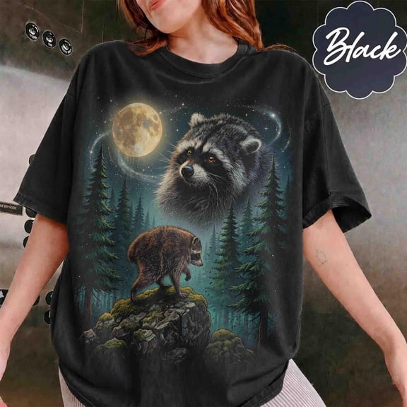 HD HANDICHI DESIGN Jimothy Raccoon Retro Moon Cotton Unisex T-Shirt