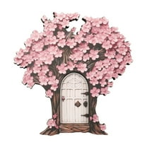 Tainini Miniature Fairy Door with Flowers, Trees, Yard Garden Sculpture Lawn Ornament Mini Garden Art Outdoor Decor Accessories with Lantern