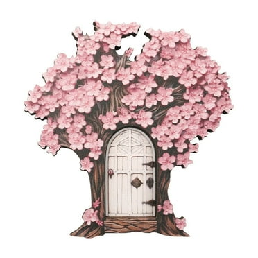 Tainini Miniature Fairy Door with Flowers, Trees, Yard Garden Sculpture Lawn Ornament Mini Garden Art Outdoor Decor Accessories with Lantern