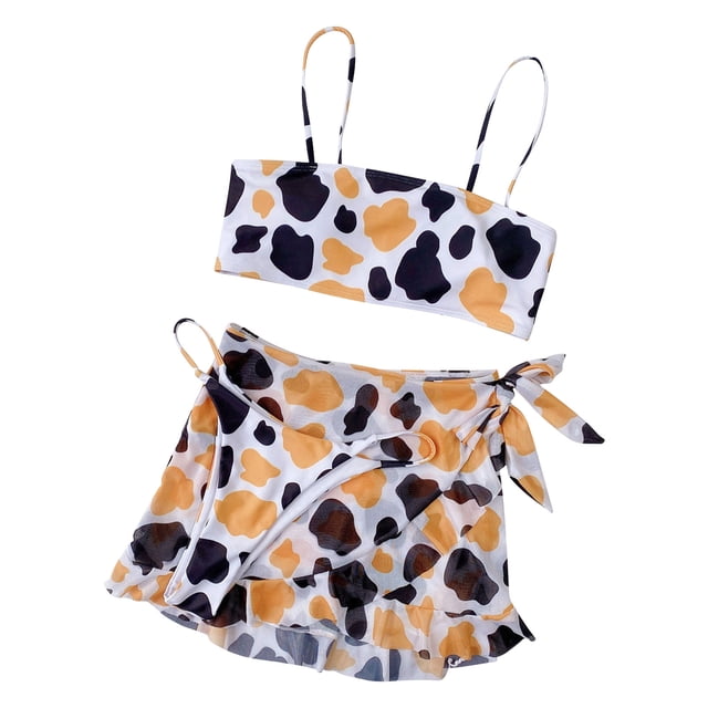 Traje de baño para damas Falda de tres piezas dividida para mujer Bikini con patrón de vaca con cordones OAVQHLG3B Store lin121212
