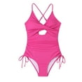 thumbnail image 5 of Penkiiy Womens One Piece Ribbed Swimsuits Tummy Control V Neck High Waisted Bathing Suit Summer Beach Plus Size Ruffle Wrap Swimwear 2XL Hot Pink, 5 of 5