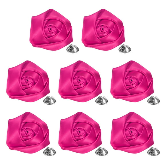 8-Pack Lapel Pin for Men Suits, 1.97" Flower Boutonnieres Brooch [Dark Pink]