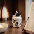 thumbnail image 3 of Ceramic Flower Vase with Leaf Pattern – Farmhouse Decorative Vase for Home Décor, Rustic Stoneware Tabletop Vase for Living Room, Bedroom & Dining Table-Black, 3 of 3