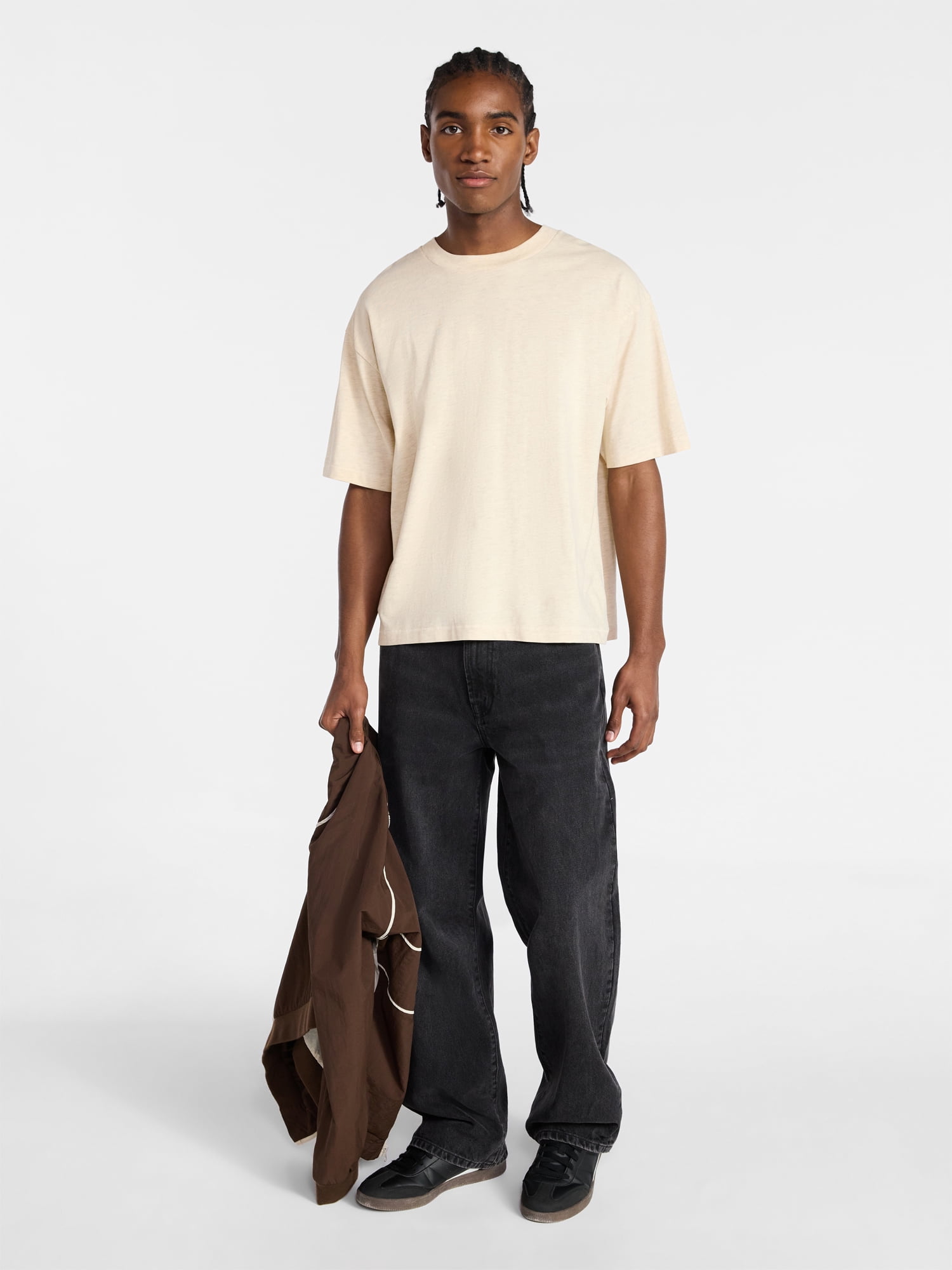 No Boundaries Cotton Oversized Cropped Tee with Short Sleeves, Men's and Big Men's XS-5XL