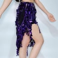 thumbnail image 4 of BLTIBY Sparkly Sequin Skirt for Women Fringe Hip Scarf Tassel Belly Dance Skirts Party Rave Festival Outfits Costumes Purple 2 Free Size, 4 of 5