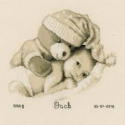 Baby & Teddy Birth Record On Aida Counted Cross Stitch Kit-8.75"X8" 14 Count