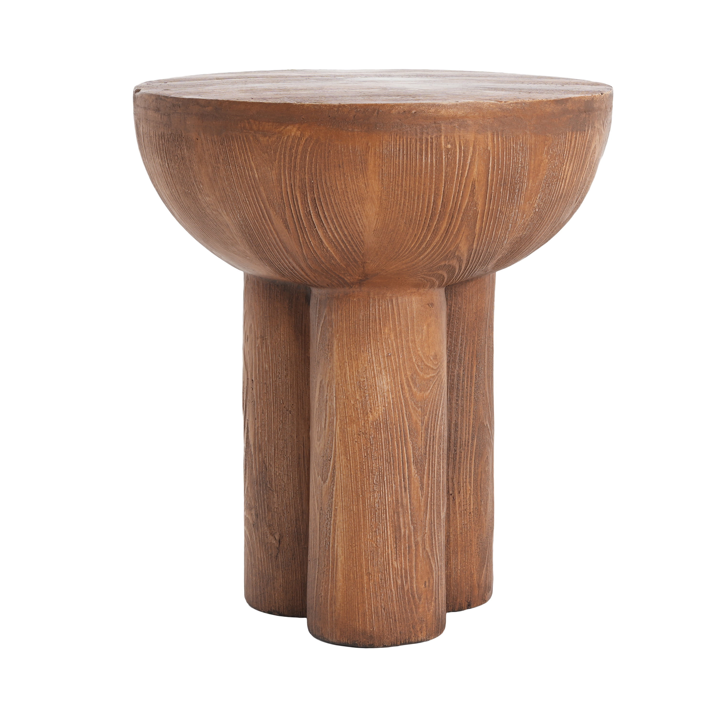Side Table with Wood-Grain MGO Top and 3-Leg Design, Outdoor Patio End Table and Plant Stand for Garden Balcony, Brown
