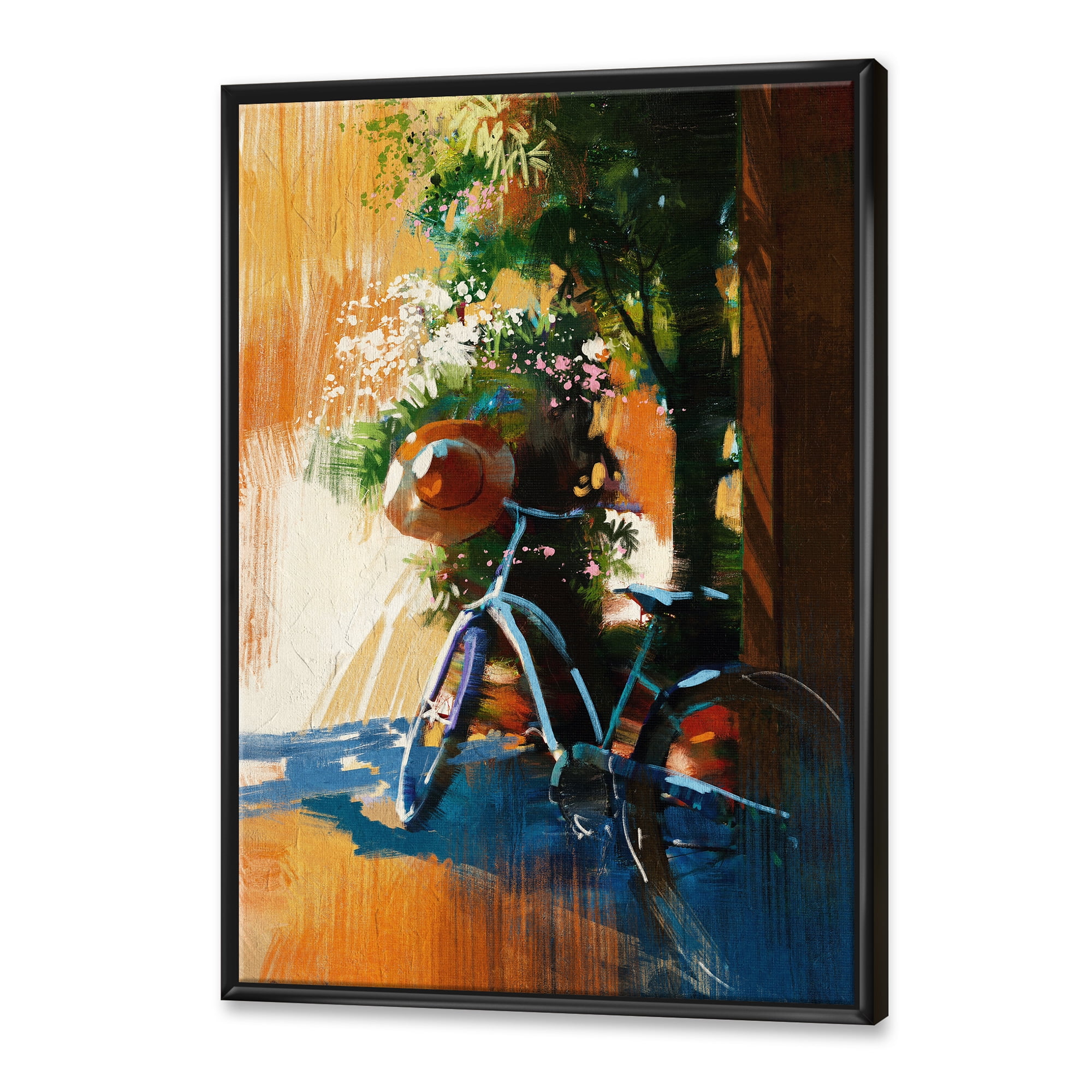 Ancient Bicycle and Old Hat On Summer Day 30 in x 40 in Framed Painting Canvas Art Print, by Designart