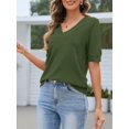 thumbnail image 2 of Top MEROKEETY de verano para mujer, manga corta, cuello en V, tejido verde militar, 2 of 6