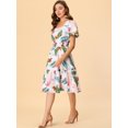 thumbnail image 4 of INSPIRE CHIC Vestido Midi Con Estampado Floral Tropical De Gasa Con Dobladillo Escalonado Y Escote Cuadrado Para Mujer Blanco XS, 4 of 6