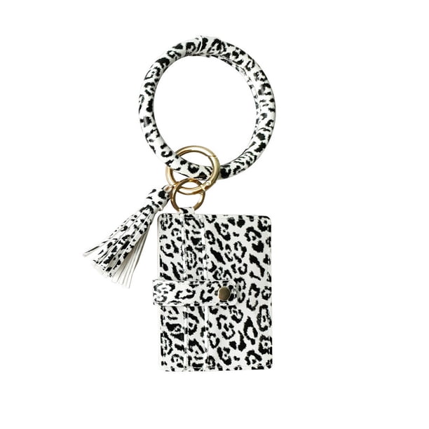 sweethay LLavero de de leopardo para puerta de coche y hogar, llavero con borla, cambio de tarjeta de crédito, monedero, llavero de mano y Ropa, zapatos y accesorios Miscelánea leopardo blanco sweethay AP014037-01