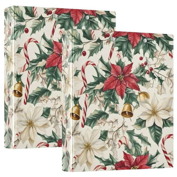 joogoo Christmas Poinsettia Flowers Hardcover 3 Ring Binder 1.5" Round Rings Interior Pockets Binders Organizer 2 Pack