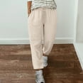 thumbnail image 2 of JGGSPWM Plus Size Women's Elastic Waist Linen Capri Pants Casual Drawstring Trousers with Pockets Beige 3XL, 2 of 5