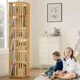 thumbnail image 4 of RevoGlow Commerce 5/6-Tier 360° Rotating Corner Bookshelf, Space-Saving Wooden Storage Organizer for Living Room, Brown/Natural Finish, Multi-Functional Display Shelf, 4 of 9