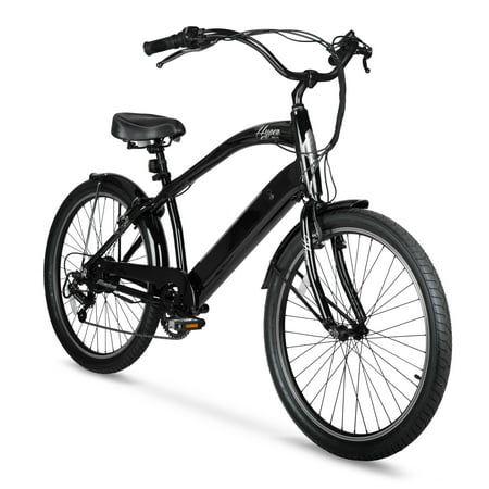 Hyper Bicycles E-Ride Electric Pedal Assist Mens Cruiser Bike, 26u0022 Wheels, Black