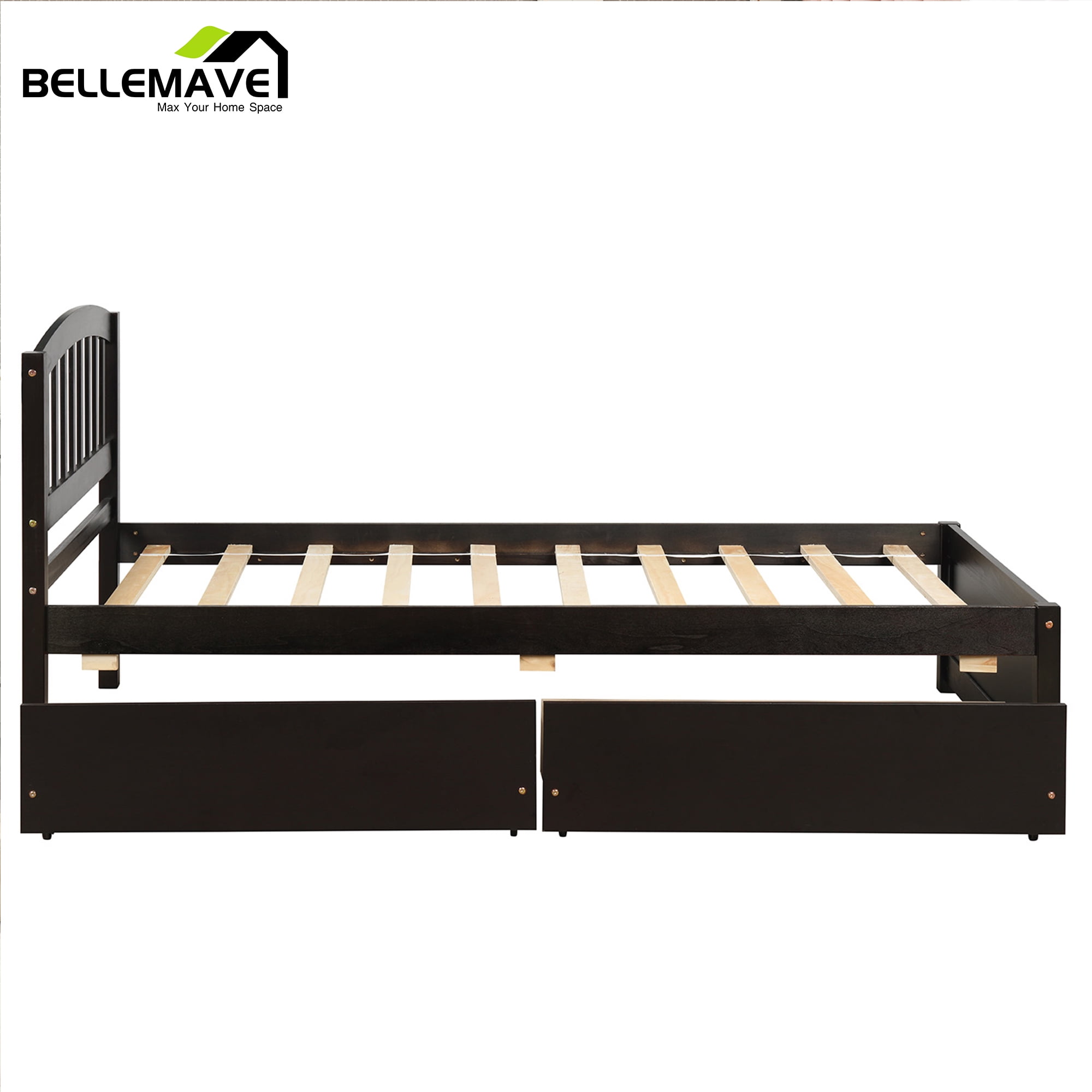 Twin Platform Bed Frame with Storage Drawer, Twin Bed Frames with Headboard and Slats, Twin Size Platform Bed Frame(Espresso)