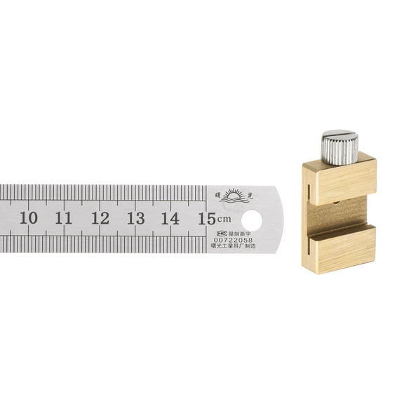 Uxcell Stainless Steel Ruler with Scriber Block 6" Metric Inch Ruler with 20mm Locating Vernier Slider, Gold Tone