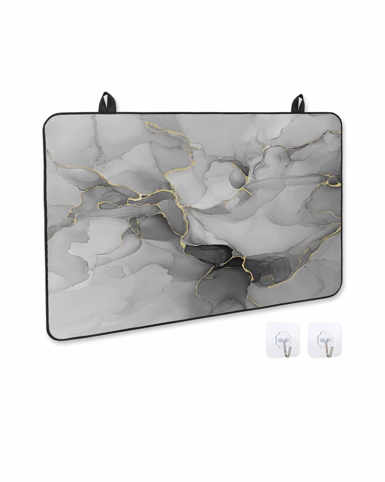 nqOlkjepod Large Induction Cooktop Protector Mat 24"x21", Gray Marble Texture Stove Top Covers for Electric Stove, Vintage Greyish Golden Texture Stove Burner Cover Mats, Glass Top Stove Cover