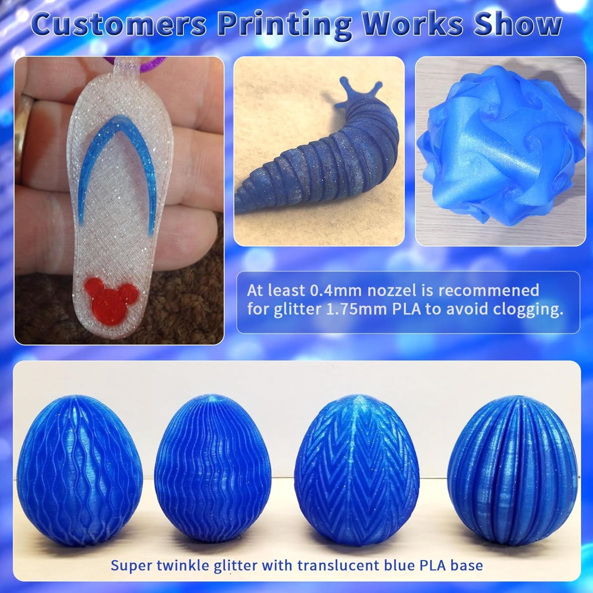 Ziro 3D Twinkling PLA Filament 1.75mm 1kg, Starry Blue