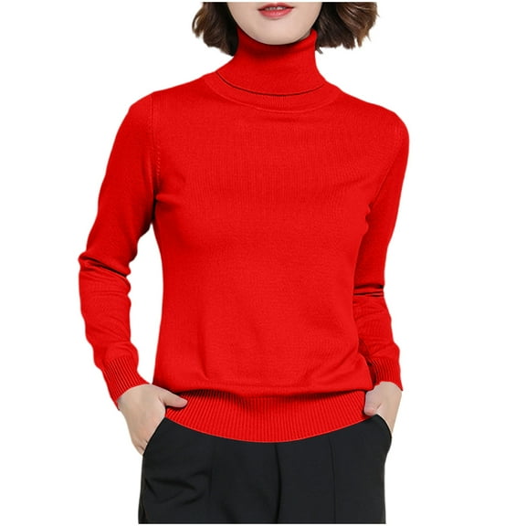 Qetyuw Turtleneck Sweater for Women Oversized Knit Chunky Long Sleeve Pullover Sweaters Solid Color Casual Jumper