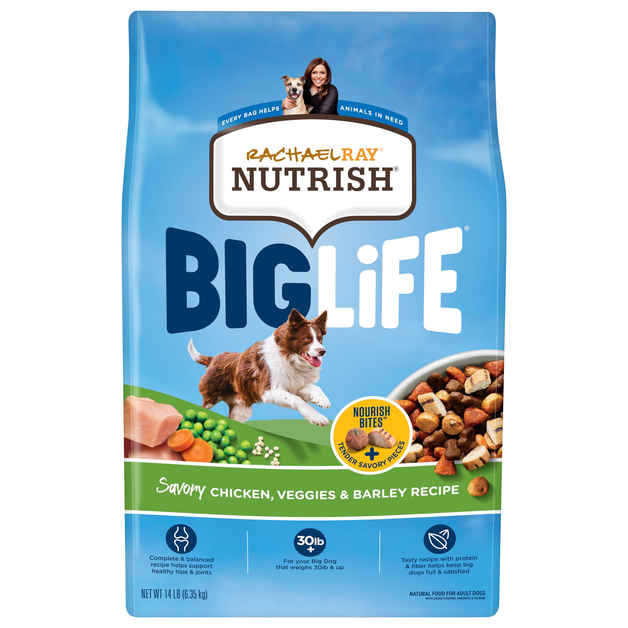 Rachael Ray Nutrish Big Life Dry Dog Food for Big Dogs, Savory Chicken, Veggies & Barley Recipe, 14 lb Bag