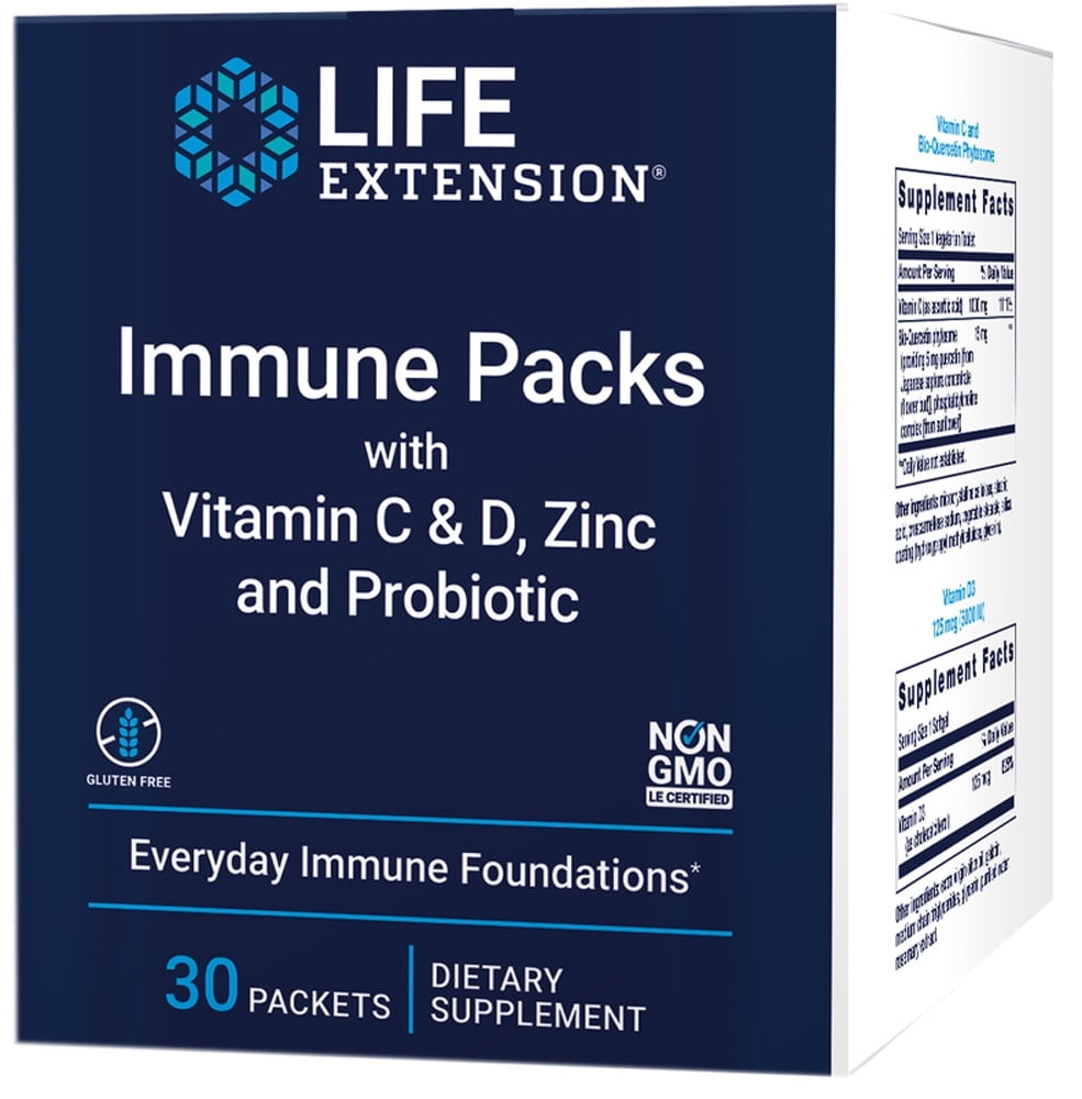 Life Extension Immune Packs with Vitamin C & D Zinc and Probiotic 30