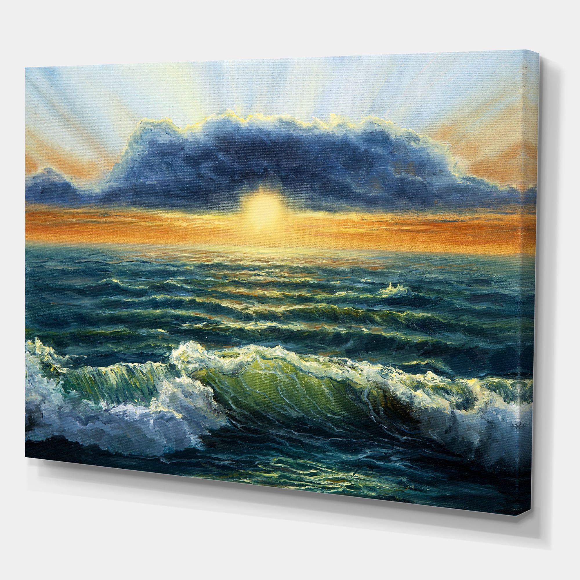 Designart ' The Blue Ocean In Sunset Evening I ' Nautical & Coastal Canvas Wall Art Print