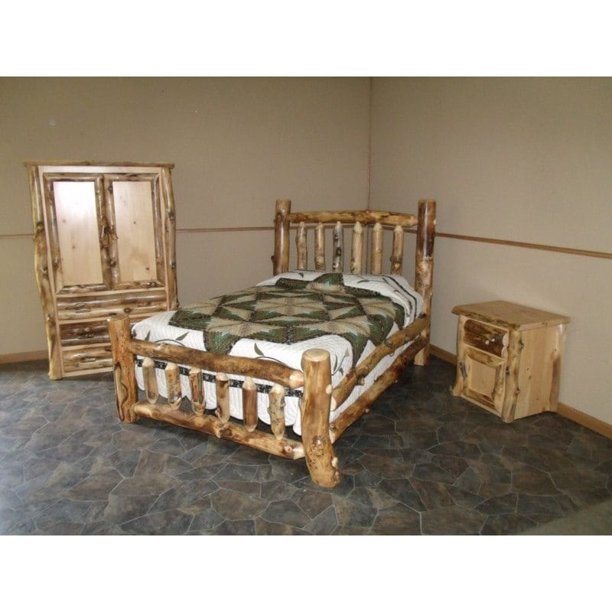 Rustic Aspen Log Complete Bedroom Set Includes Bed Armoire Nightstand Walmart Com Walmart Com