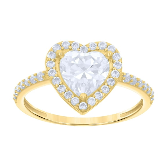 10kt 10k Yellow Gold Womens Heart Round Cubic-Zirconia Heart Engagement Ring