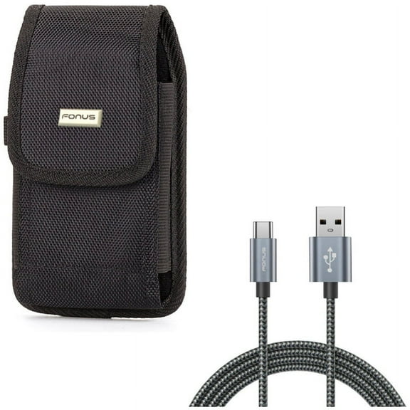 Holster Swivel Case Belt Clip w Charger Cord Type-C 10ft USB Cable E6Y for Alcatel Idol 4S - ASUS ZenFone 5z - BLU Vivo XI Plus 5 - CAT S61 S48c - Google Pixel XL - HTC Bolt, U11