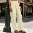 thumbnail image 6 of ClodeEU Women's Elastic High Waist Tapered Pants, Casual Loose Fit Trousers with Pockets Beige,Women's Plus S, 6 of 7