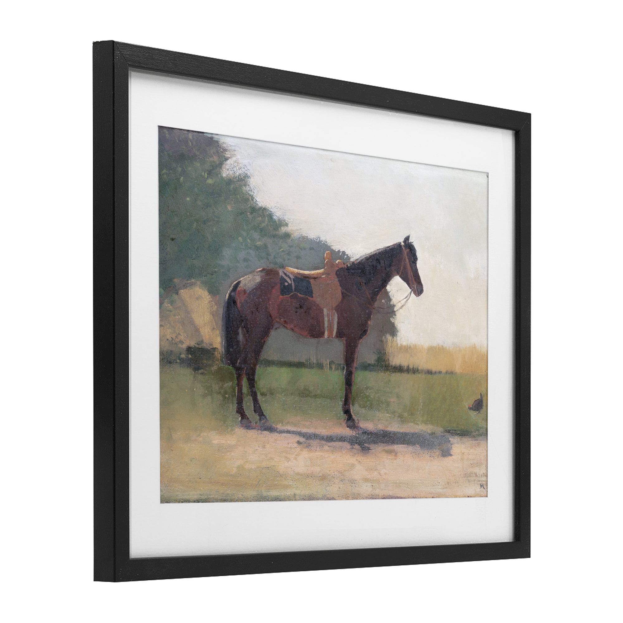 Stupell Industries Saddled Horse in Farm Yard Black Framed Print Under Glass, design by Stellar Design Studio