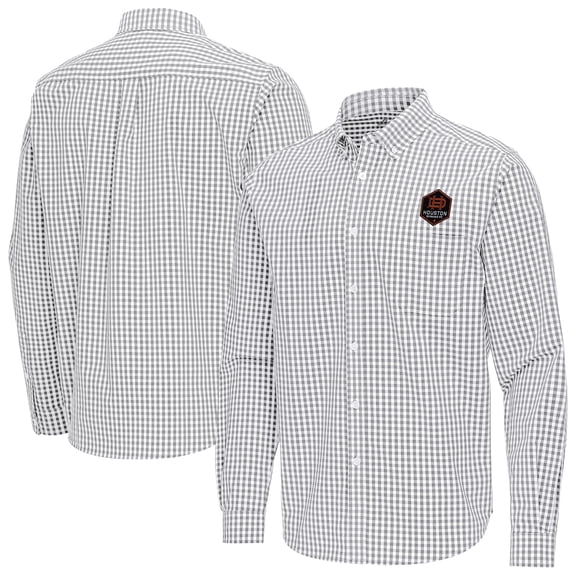 Men's Antigua Gray Houston Dynamo FC Ellis Tri-Blend Long Sleeve Button-Down Shirt