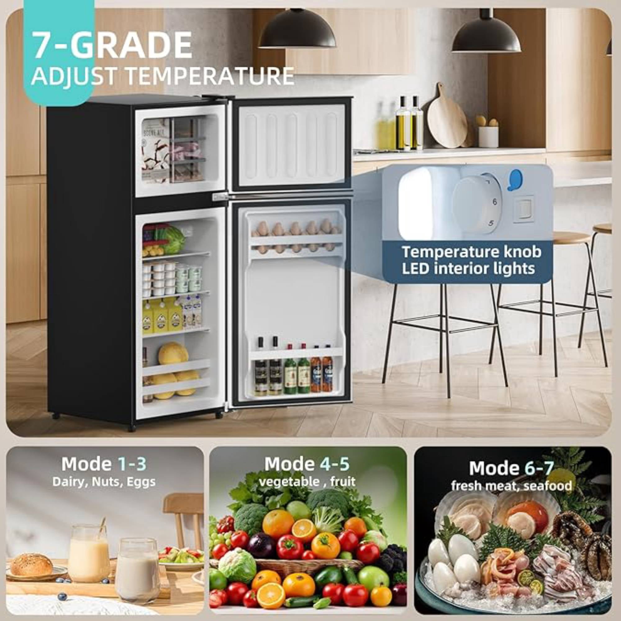 3.8 Cu.Ft Mini Fridge Freezer, 2 Door Small Refrigerator, 7 Level Adjustable Thermostat Freezer&nbsp;Fridge for Living Room, Kitchen and Apartment, Black