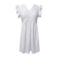 thumbnail image 4 of Vestido informal de color liso para mujer con mangas colgantes de encaje y mini falda - Poliéster, diseño con volantes y cuello en V, apto para mujeres embarazadas, 4 of 4