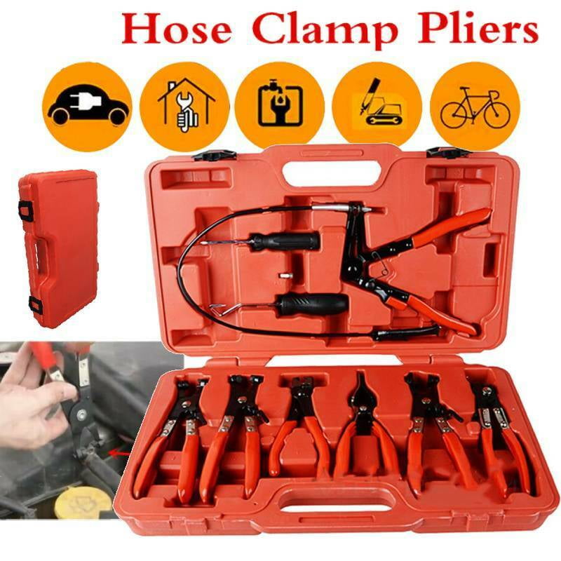 9PC Hose Clamp Clip Removal Pliers Swivel Jaw Fuel Oil Water Pliers Tool​ W/Case 