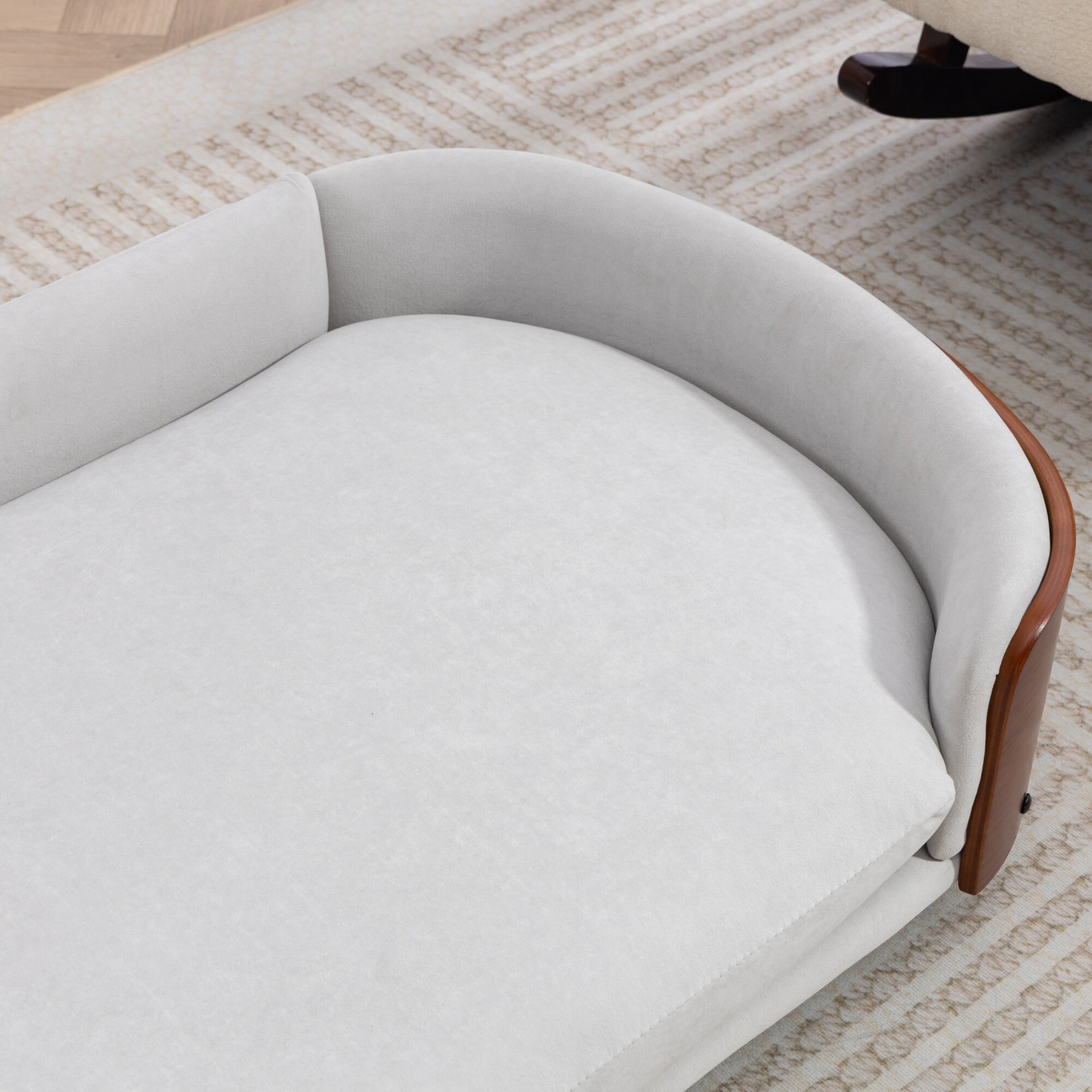 Noble House Scandinavian Elevated Large Dog Bed, Pet Sofa with Solid Wood Frame, Light Gray and Walnut