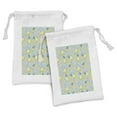 thumbnail image 1 of Lemons Fabric Pouch Set of 2, Colorful Citrus Floral Leaves Blossoms Pattern, Small Drawstring Bag for Toiletries Masks and Favors, 9" x 6", Pale Blue Pale Yellow, by Ambesonne, 1 of 2